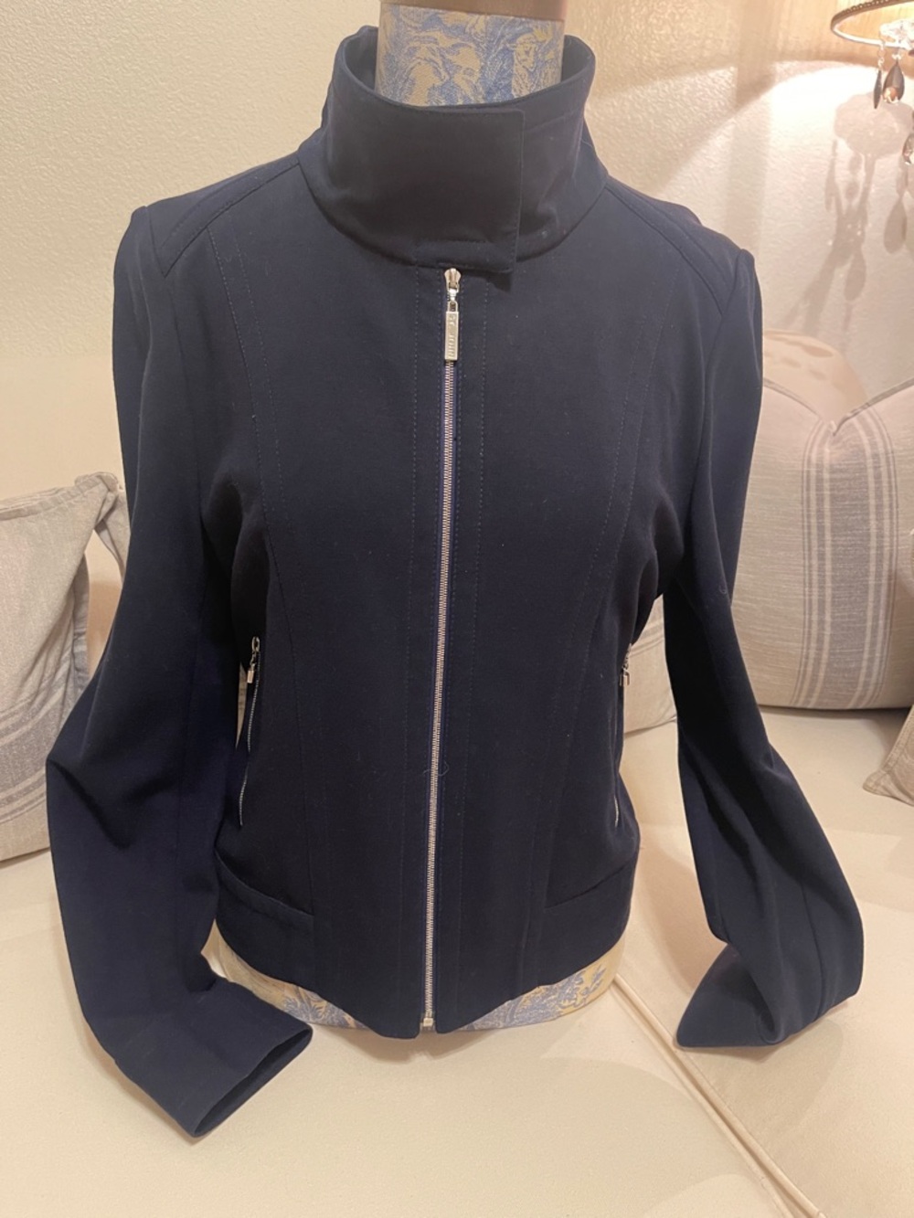 St. John Sport Navy Zip-Front Women's Jacket with Stand Collar